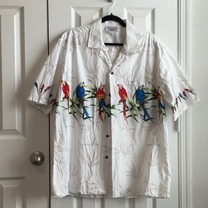 Red and White Tropical Casual Button Down Shirt